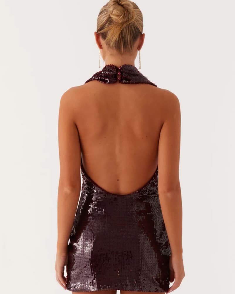 Maroon Mini Sequin Dress - Image 3