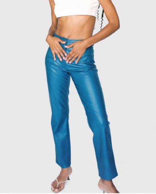 Miaou Blue Faux Leather Pants - Image 1