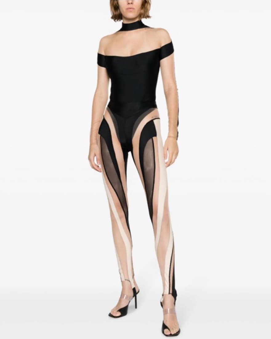 Mugler Logo Plaque Sheer Panel Bodysuit - Image 2