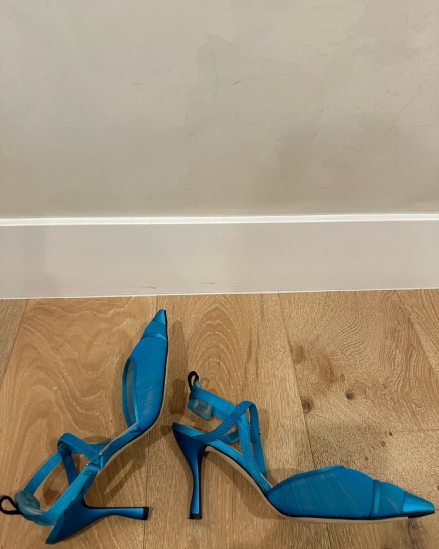 Fendi Blue Tule & Satin Slingback Pumps - Image 6