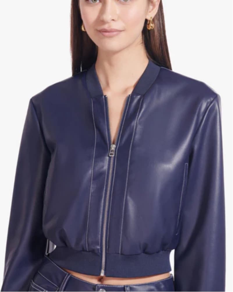 Staud Navy Leather Jacket - Image 1