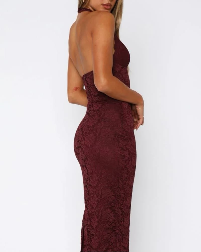 Burgundy Lace Maxi Dress - Image 3