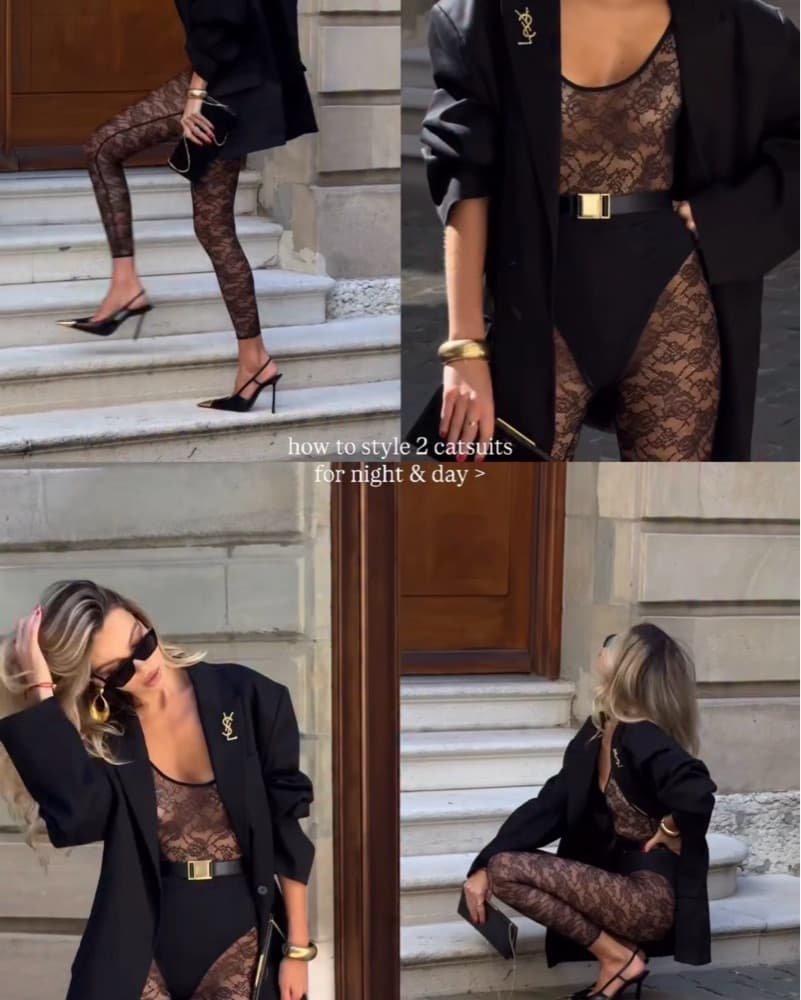 Lace Catsuit With Belt Spanx & Blazer - Image 2