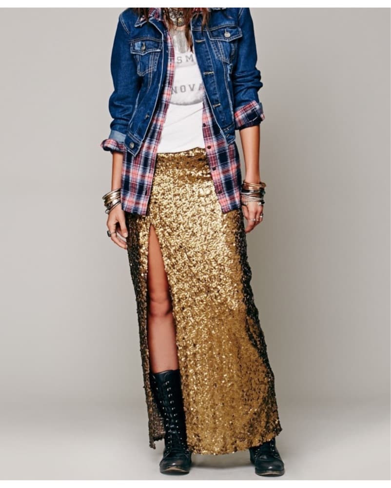 Festival Fav Gold Sequin Maxi Skirt - Image 1