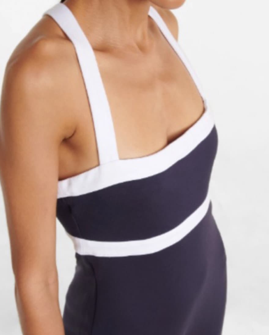 Staud Navy and White Midi Dress - Image 5