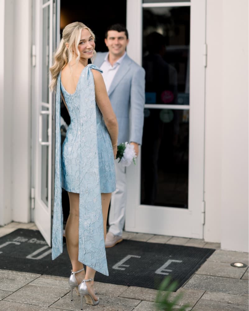 Markarian Light Blue Brocade Mini Dress - Image 5