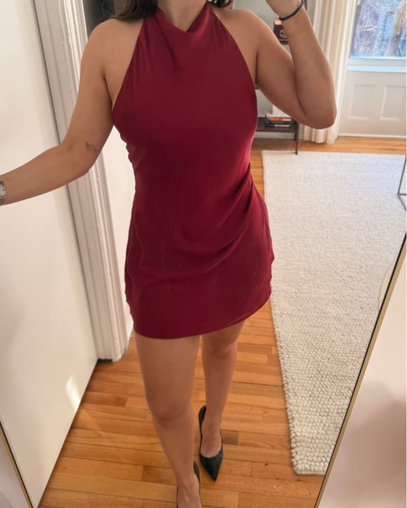 Burgundy Halter Mini Dress - Image 3