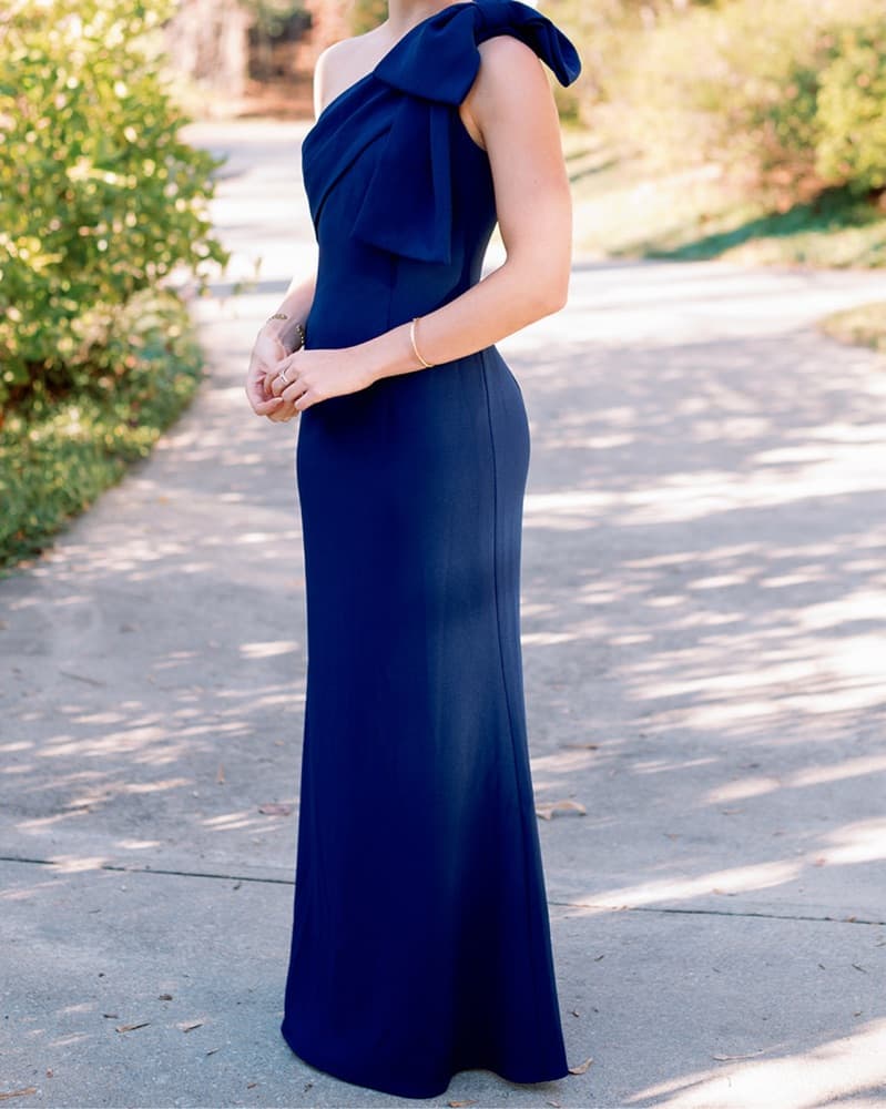 Adriana Papell One-Shoulder Navy Gown XS - Image 2