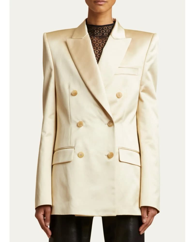 Khaite Double-Breasted Satin Blazer - Image 5