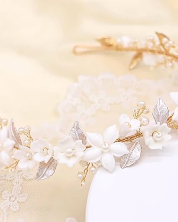 Floral, White & Gold Headpiece/Headband - Image 3
