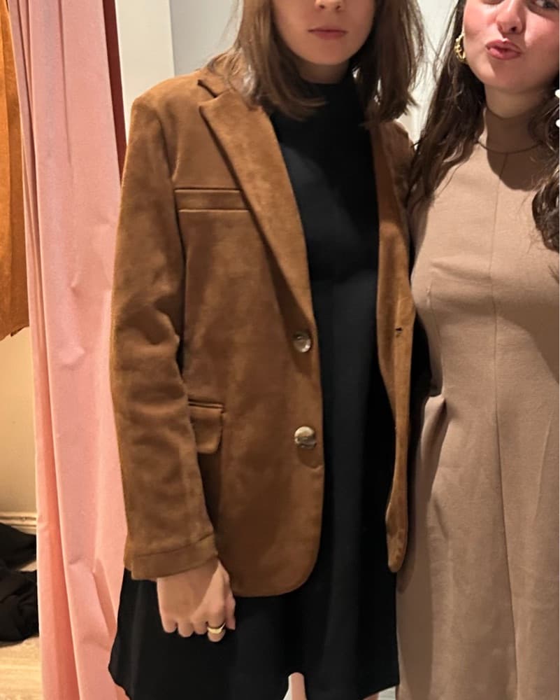 Suade Light Brown Lined Blazer Jacket - Image 2