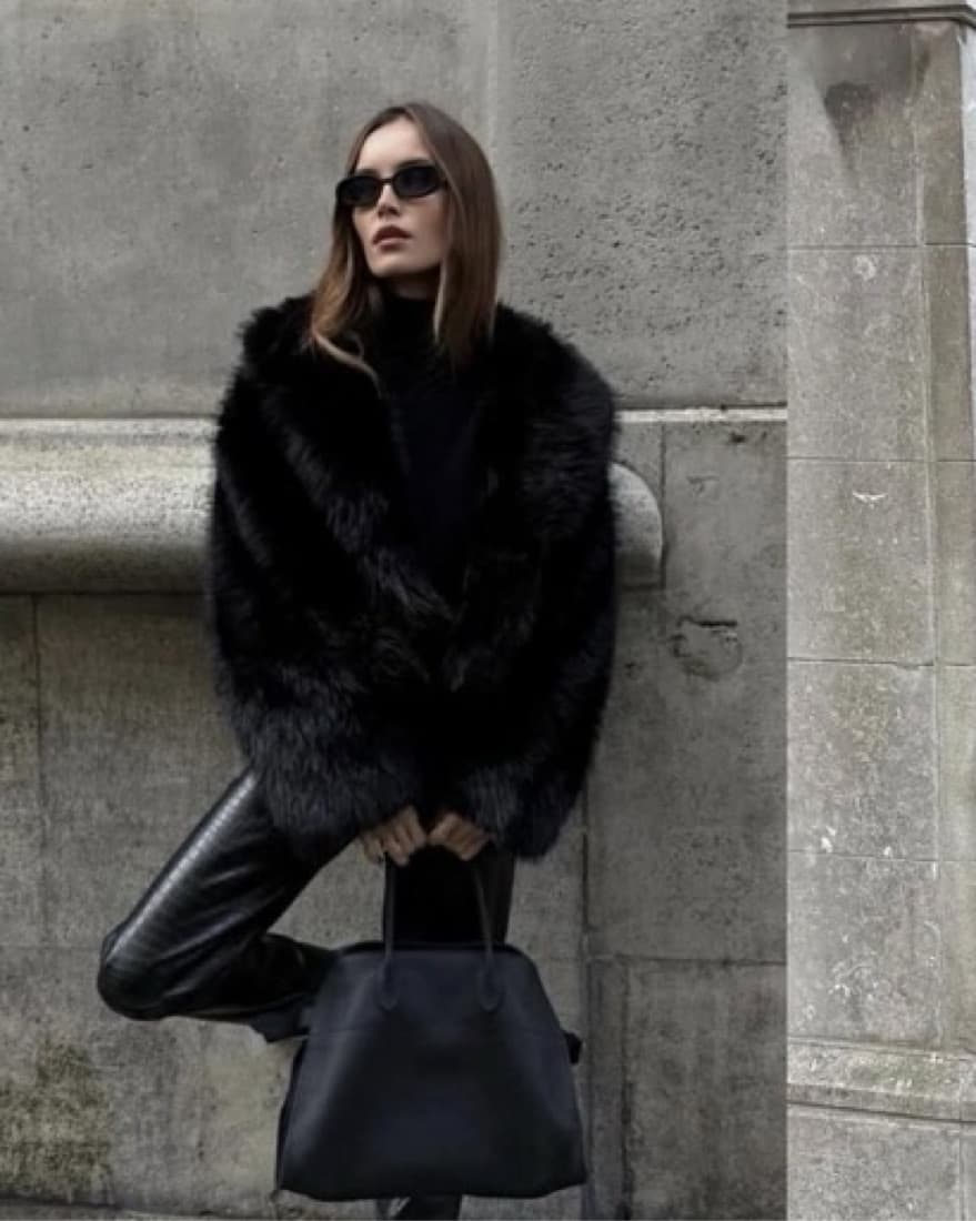 Unreal Fur Jet Black Fur Coat - Image 5