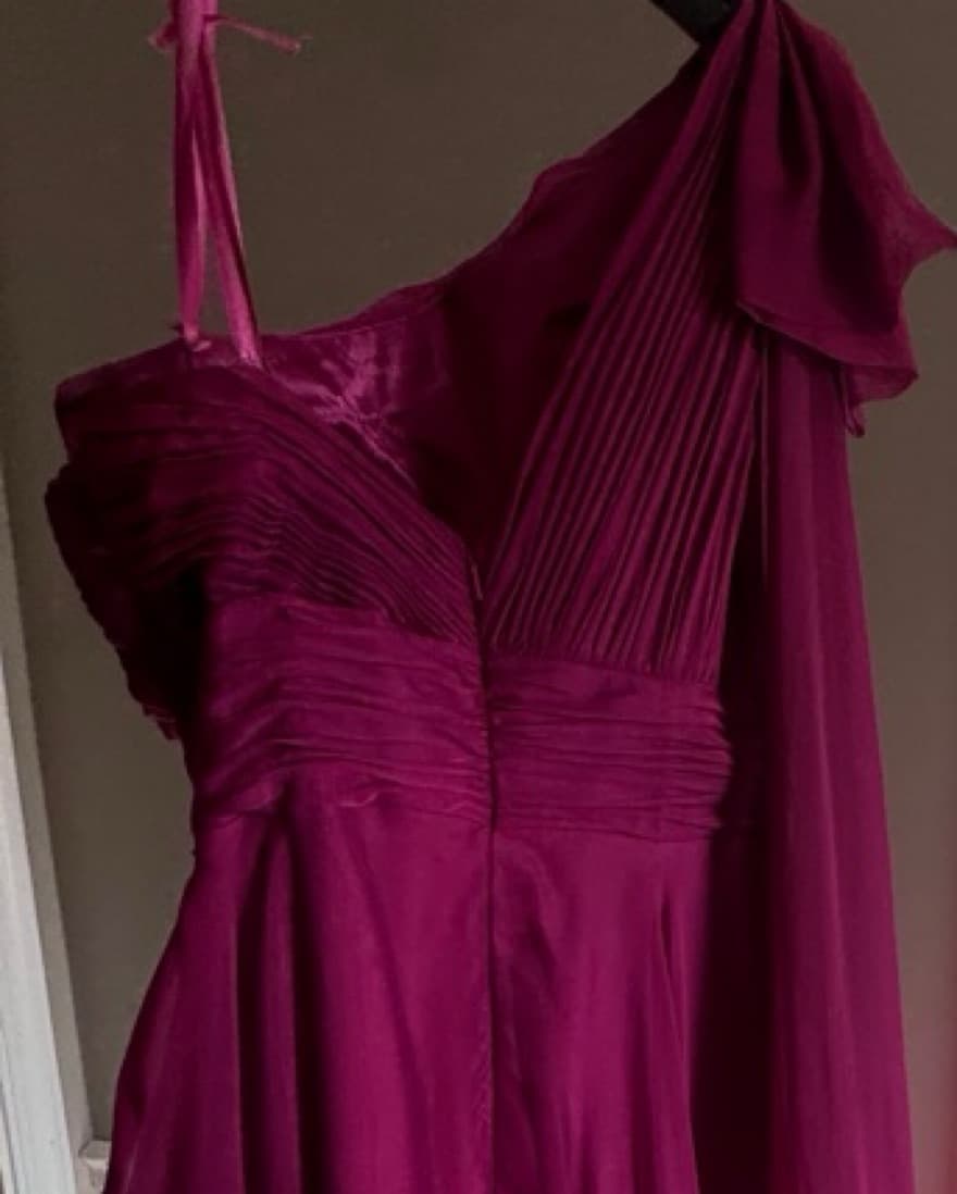 Pleated One Shoulder Chiffon Gown - Image 3