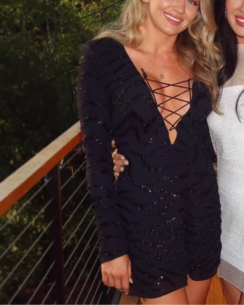 Oh Polly Sequin Lace Up Black Dress - Image 1