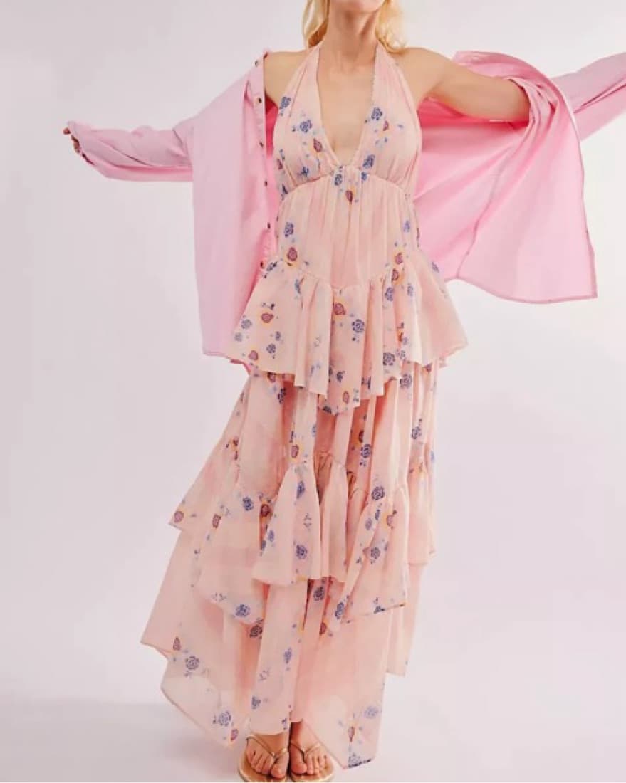 Floral Ruffle Halter Maxi Dress - Image 1