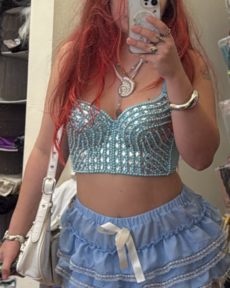 Sparkling Metallic Crop Top and Ruffle Skirt Set - Image 1