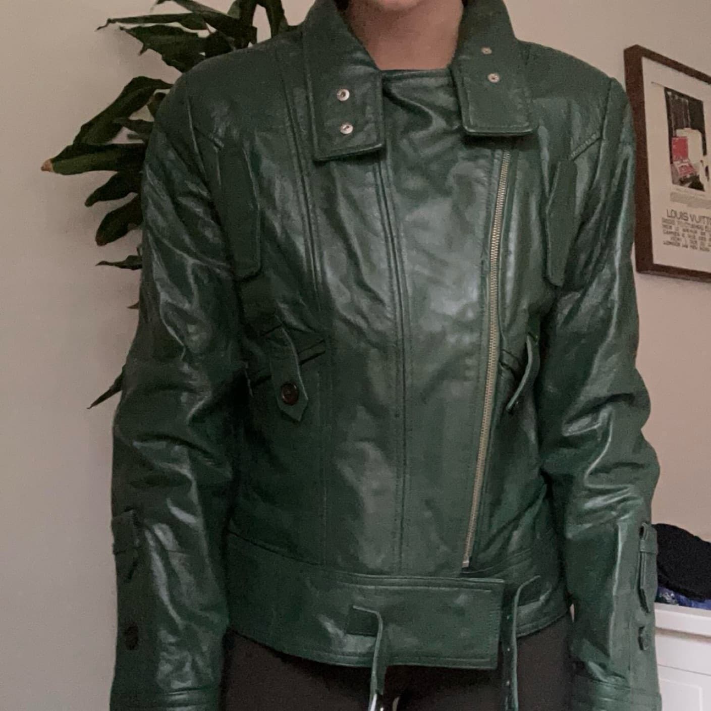 Dark Green Leather Jacket - Image 2