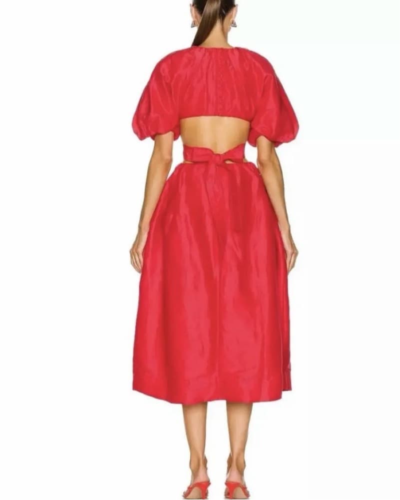 Aje Red Puff Sleeve Midi Dress - Image 3