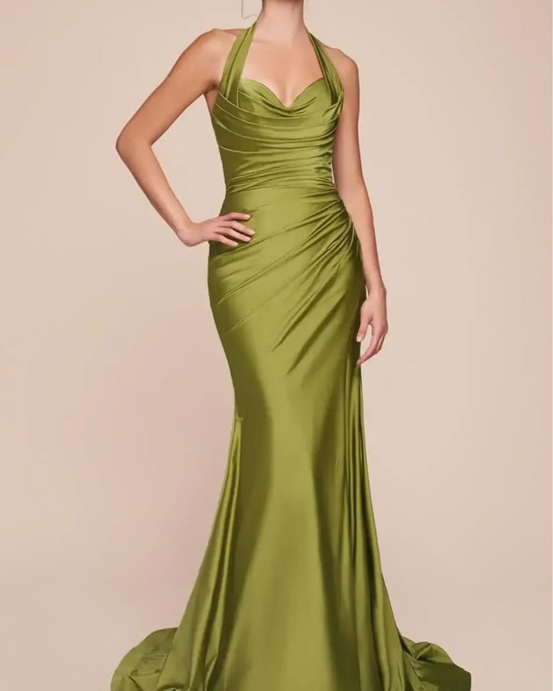 Glamorous Olive Green Gown - Image 1