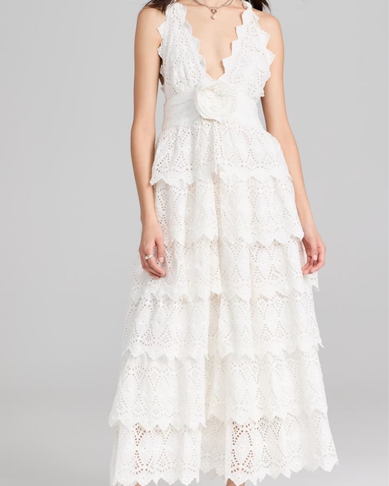 Elegant Lace-Embellished White Maxi Dress - Image 1