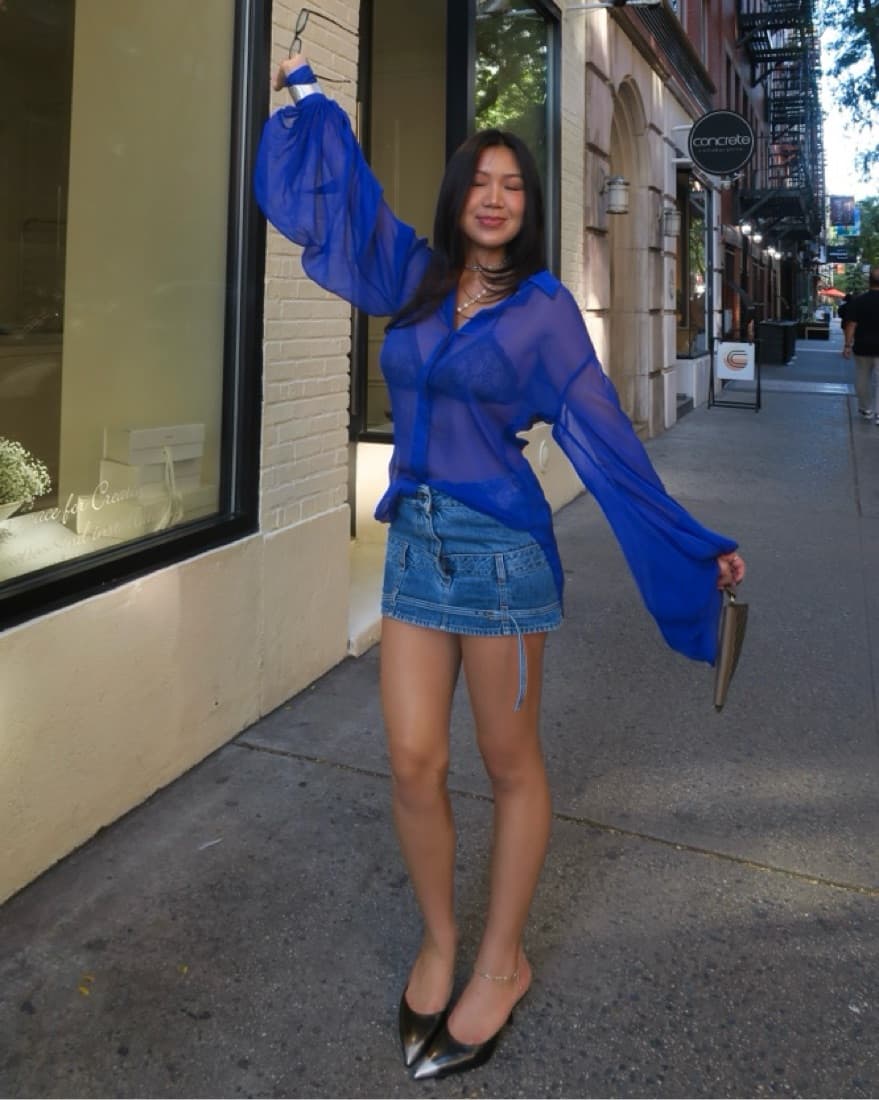 Sheer Blue Rat & Boa Button Down Top - Image 1