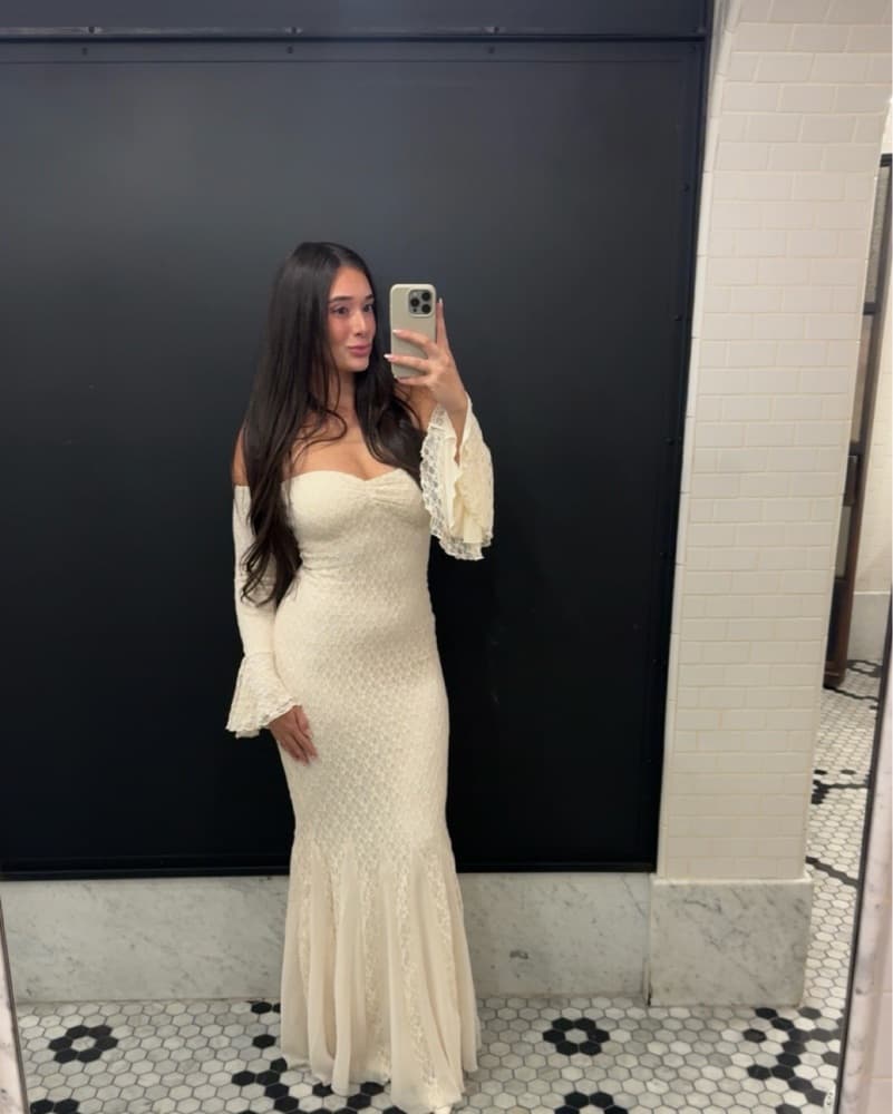 Cream Lace Off-Shoulder Mermaid Dress - Image 1