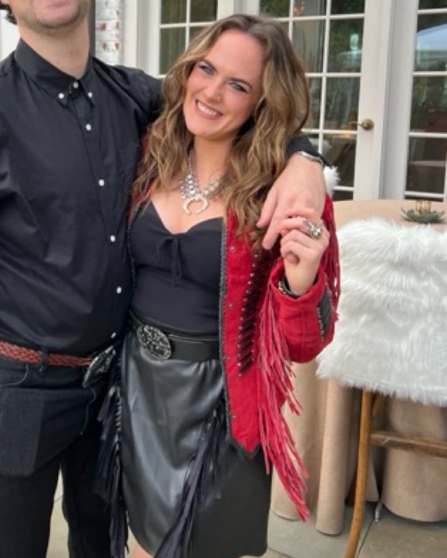 Western Red Leather Fringe Jacket - Image 2