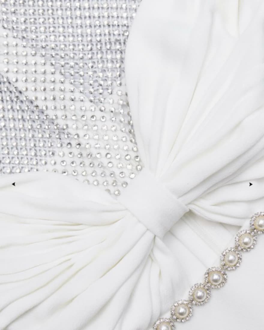 Self Portrait White Crepe Diamante Dress - Image 5