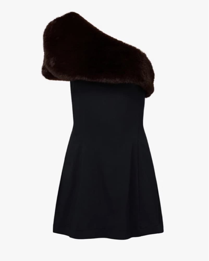 Elegant One Shoulder Fur Mini Dress - Image 3