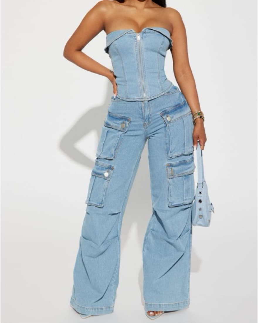 Chic Denim Cargo Jumpsuit - Image 2