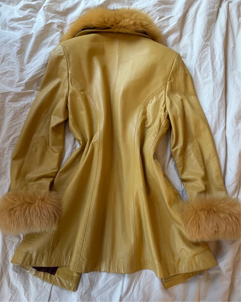 Faux Fur Trimmed Leather Coat - Image 2