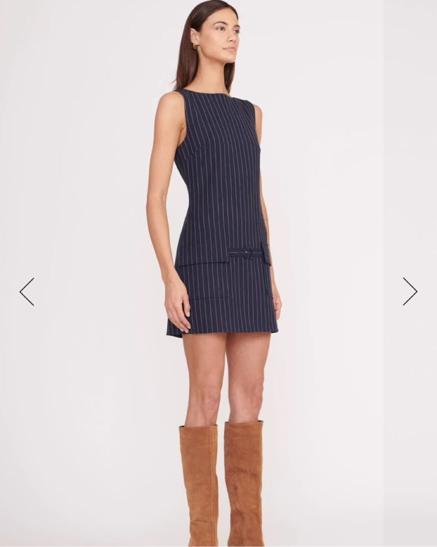 Staud Sheila Dress Navy Pinstripe - Image 2