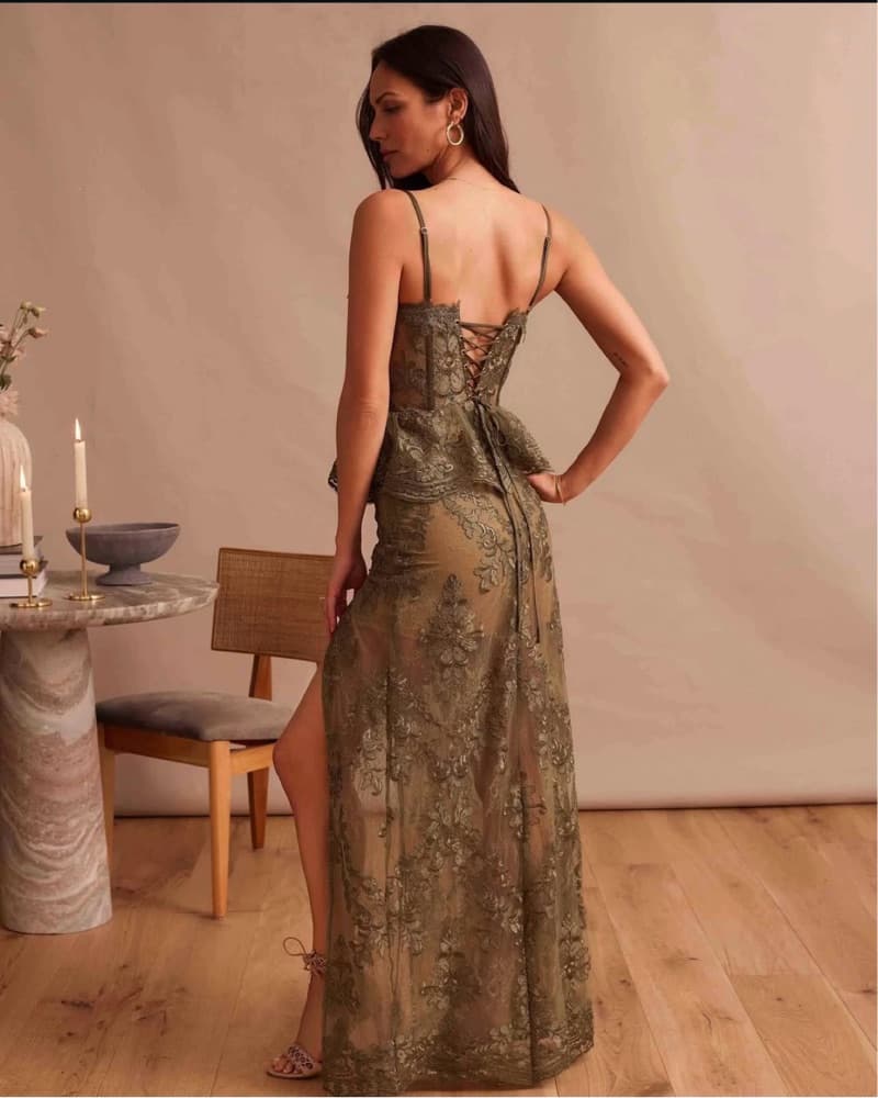 V Chapman Ophilia Olive Green Lace Maxi - Image 4