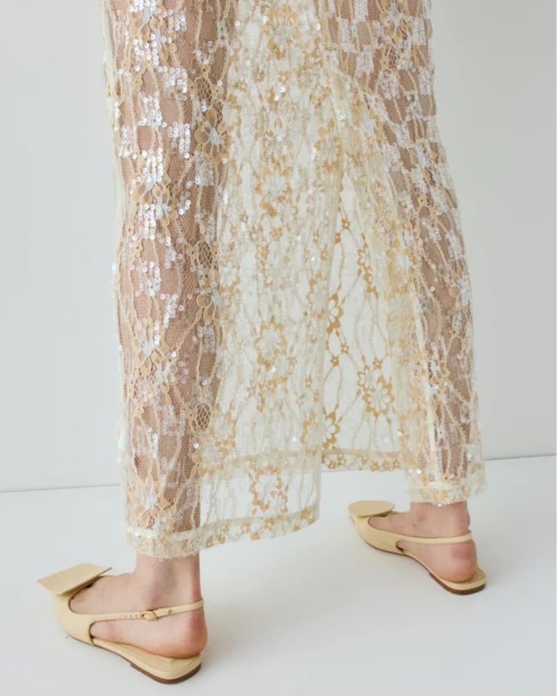 Sequin Midi Skirt And Top Set In Apricot - Image 2