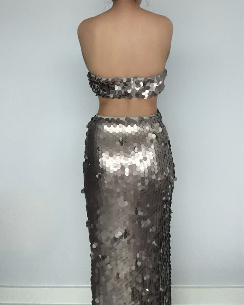 Shimmering Silver Sequin Two-Piece Set - Image 3