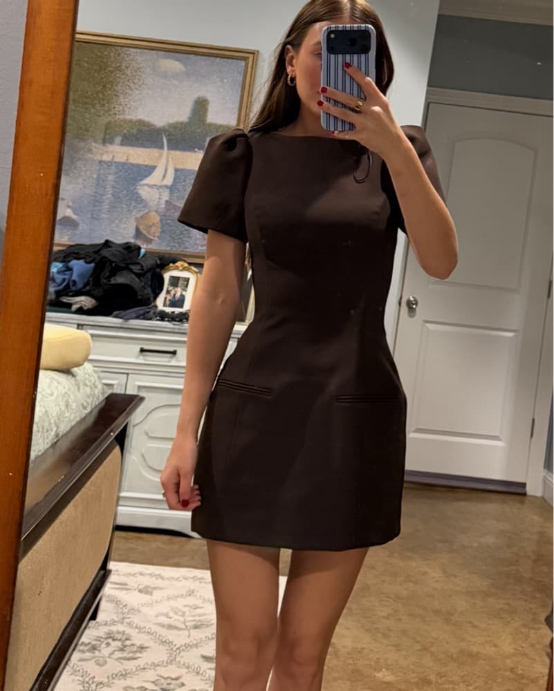 Zara Short Pleated Brown Dress - Image 2