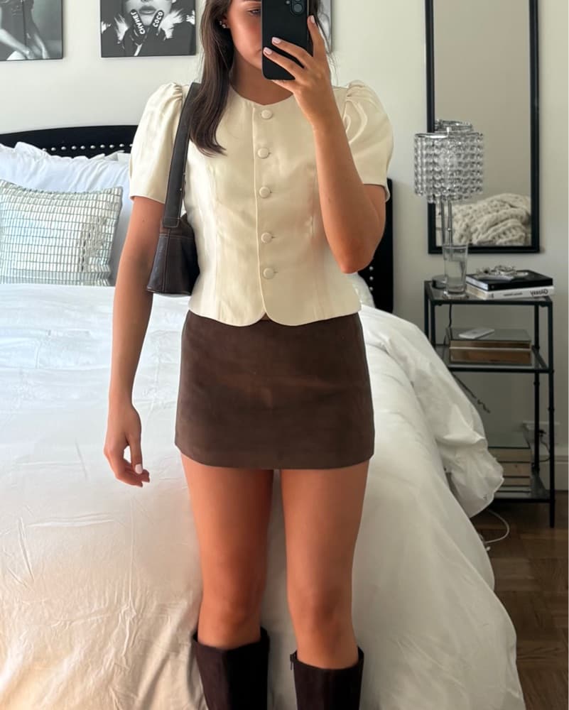 Glassons Suede Brown Mini Skirt - Image 2