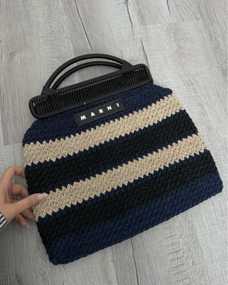Marni Navy and Beige Crocheted Handbag - Image 1