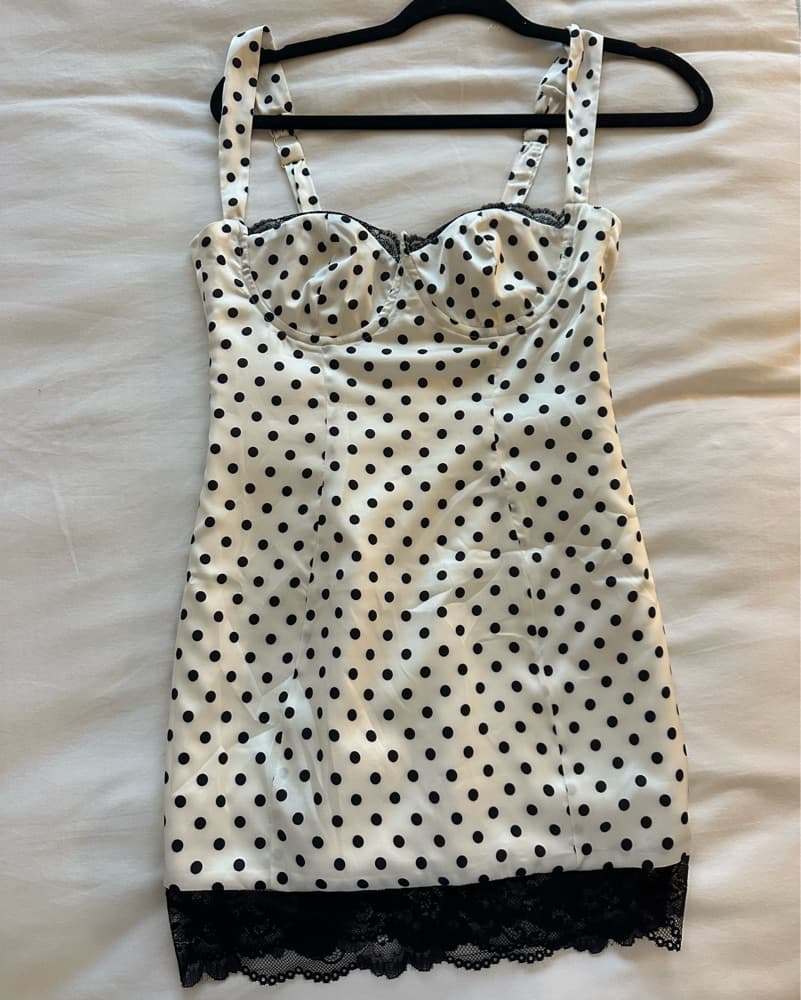 White And Black Polka Dot Lace Trim - Image 2