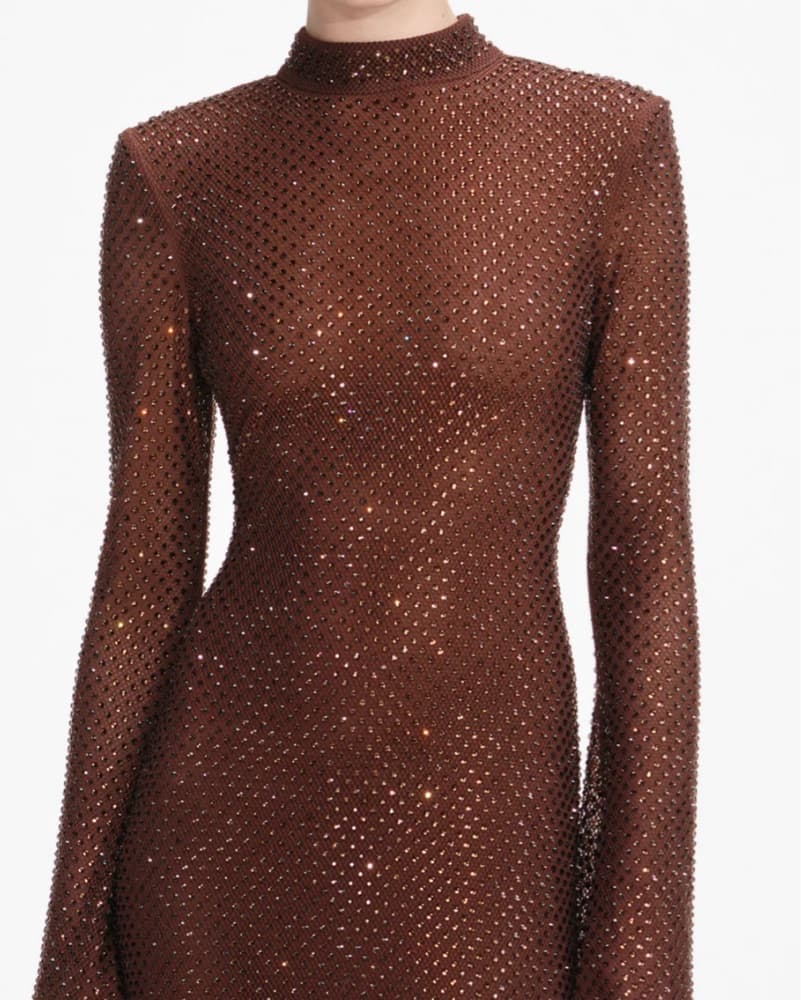 Self Portrait Brown Rhinestone Dress  - Image 5