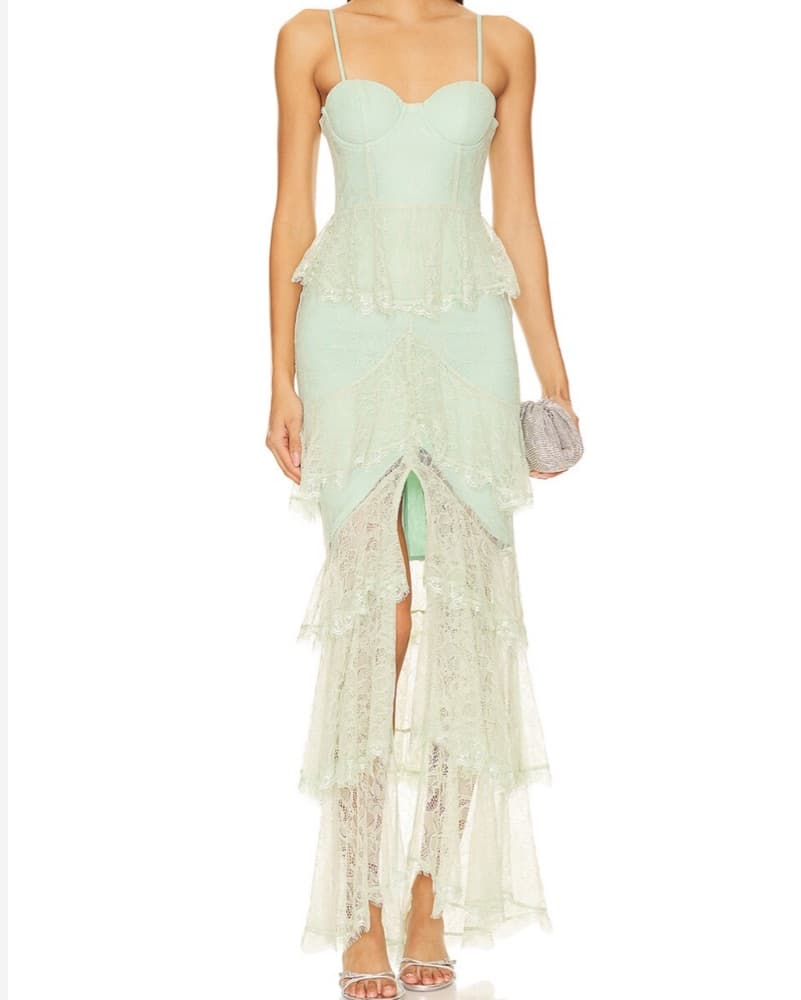 Majorelle Mint Green Lace Peplum Gown - Image 1