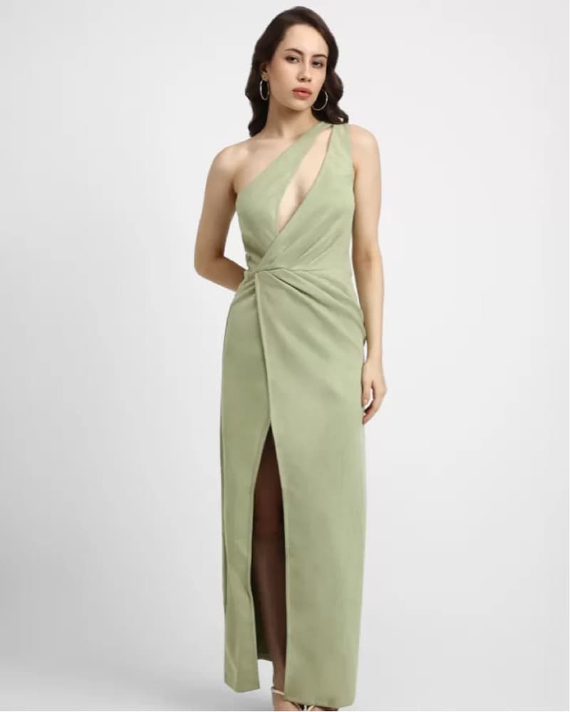 One-Shoulder Olive Gown - Image 1