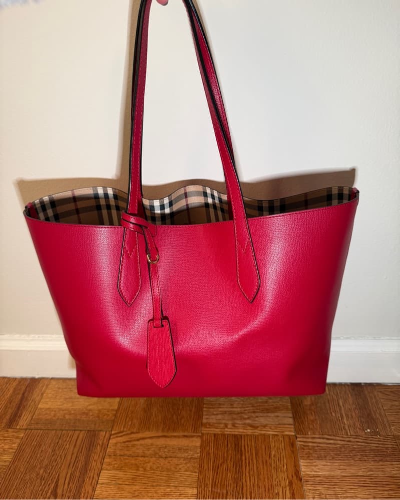 Burberry Check Medium Tote - Red - Image 1