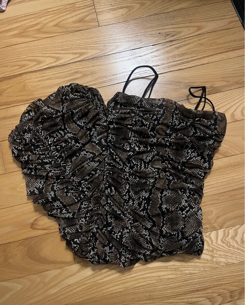 Brown Snakeskin Ruched Bodycon Dress - Image 5