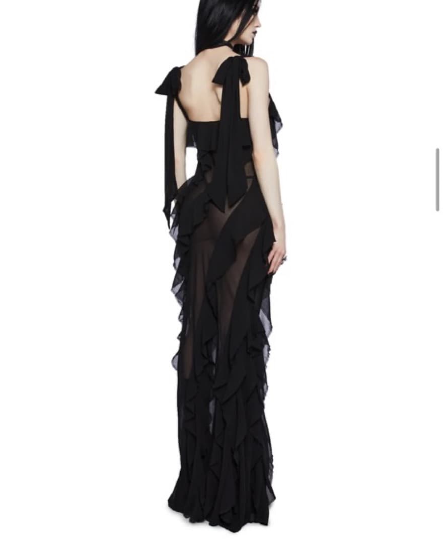 Black Sheer Ruffle Maxi Dress - Image 5