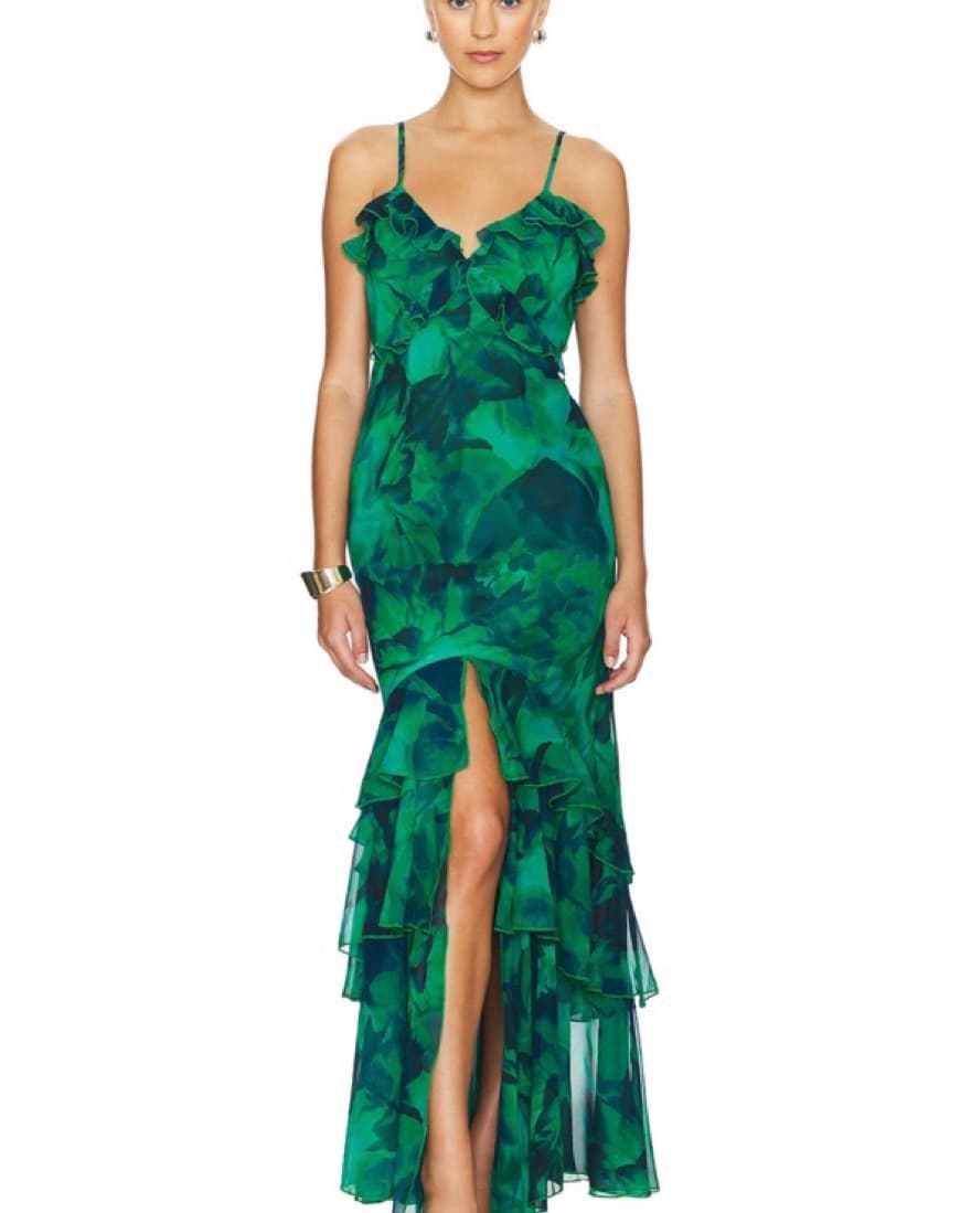 Lush Green Floral Ruffled Maxi Dress - Image 1