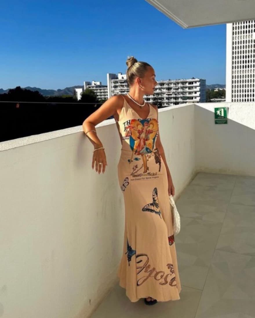 JYOSEI Slit Print Sling Dress - Image 1