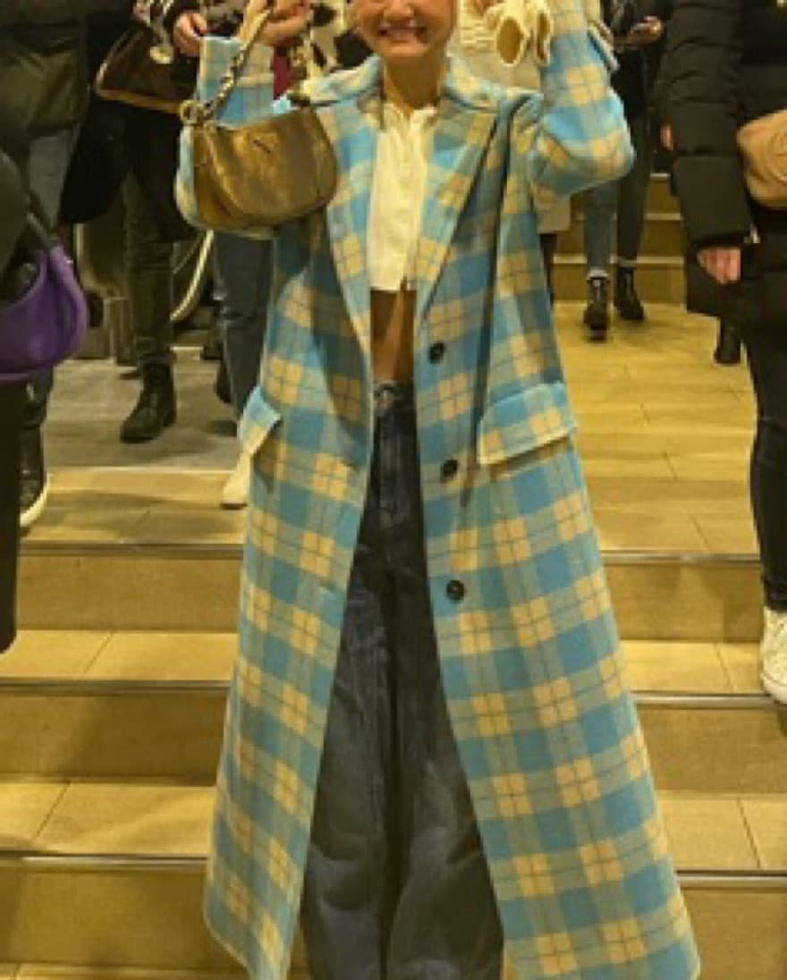 $2000 MSGM Blue Check Wool Coat - Image 1