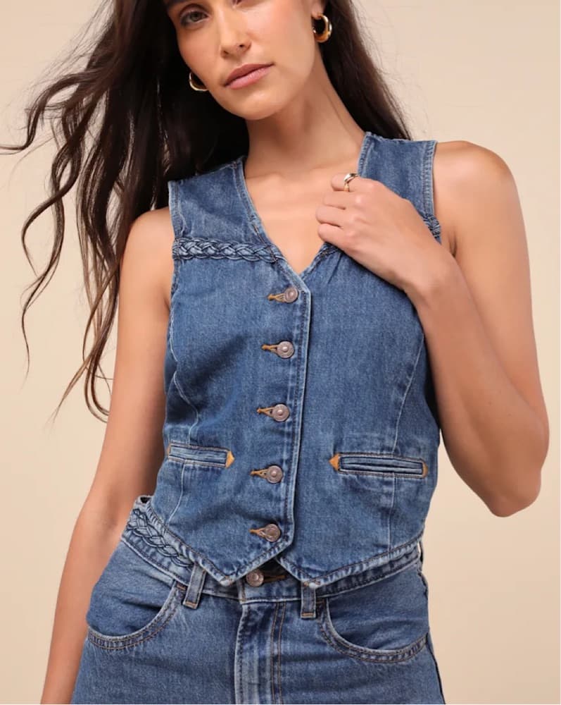 Denim Vest Top with Braided Details - Image 1