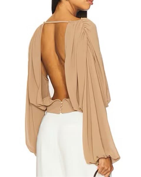 Elegant Beige Cropped Blouse - Image 2